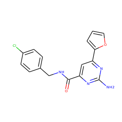 Nc1nc(C(=O)NCc2ccc(Cl)cc2)cc(-c2ccco2)n1 ZINC000042921627