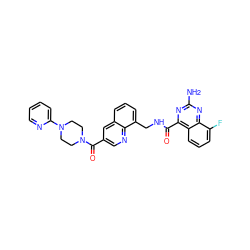 Nc1nc(C(=O)NCc2cccc3cc(C(=O)N4CCN(c5ccccn5)CC4)cnc23)c2cccc(F)c2n1 ZINC000653798117