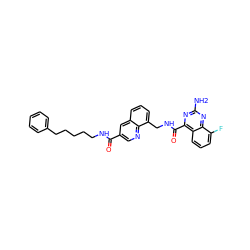 Nc1nc(C(=O)NCc2cccc3cc(C(=O)NCCCCCc4ccccc4)cnc23)c2cccc(F)c2n1 ZINC000653803754