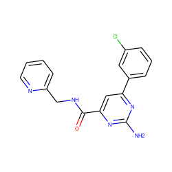 Nc1nc(C(=O)NCc2ccccn2)cc(-c2cccc(Cl)c2)n1 ZINC000045388436