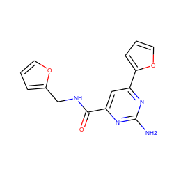 Nc1nc(C(=O)NCc2ccco2)cc(-c2ccco2)n1 ZINC000042920311