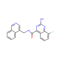 Nc1nc(C(=O)NCc2cncc3ccccc23)c2cccc(F)c2n1 ZINC000653786708