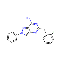 Nc1nc(Cc2ccccc2Cl)nc2cn(-c3ccccc3)nc12 ZINC000299829700