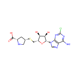 Nc1nc(Cl)nc2c1ncn2[C@@H]1O[C@H](CS[C@@H]2CN[C@H](C(=O)O)C2)[C@@H](O)[C@H]1O ZINC000043131454