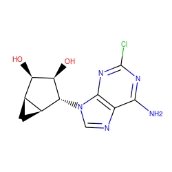 Nc1nc(Cl)nc2c1ncn2[C@H]1[C@H](O)[C@H](O)[C@@H]2C[C@@H]21 ZINC000084605052