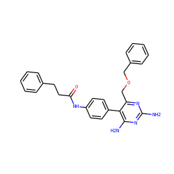 Nc1nc(N)c(-c2ccc(NC(=O)CCc3ccccc3)cc2)c(COCc2ccccc2)n1 ZINC000014970737