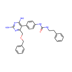 Nc1nc(N)c(-c2ccc(NC(=O)NCCc3ccccc3)cc2)c(COCc2ccccc2)n1 ZINC000014970762