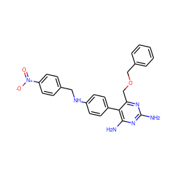 Nc1nc(N)c(-c2ccc(NCc3ccc([N+](=O)[O-])cc3)cc2)c(COCc2ccccc2)n1 ZINC000013685982