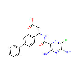 Nc1nc(N)c(C(=O)N[C@@H](CC(=O)O)c2ccc(-c3ccccc3)cc2)nc1Cl ZINC000144492513