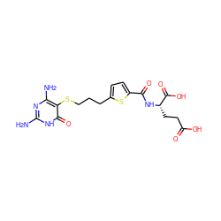 Nc1nc(N)c(SCCCc2ccc(C(=O)N[C@@H](CCC(=O)O)C(=O)O)s2)c(=O)[nH]1 ZINC000001539231