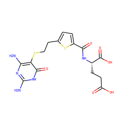 Nc1nc(N)c(SCCc2ccc(C(=O)N[C@@H](CCC(=O)O)C(=O)O)s2)c(=O)[nH]1 ZINC000001539235