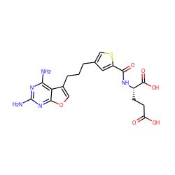 Nc1nc(N)c2c(CCCc3csc(C(=O)N[C@@H](CCC(=O)O)C(=O)O)c3)coc2n1 ZINC000116640753