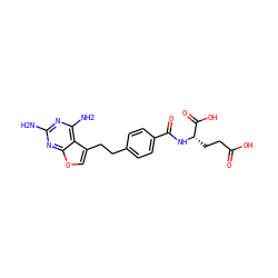 Nc1nc(N)c2c(CCc3ccc(C(=O)N[C@@H](CCC(=O)O)C(=O)O)cc3)coc2n1 ZINC000001893407