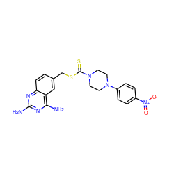 Nc1nc(N)c2cc(CSC(=S)N3CCN(c4ccc([N+](=O)[O-])cc4)CC3)ccc2n1 ZINC000096270826