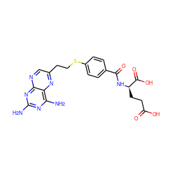 Nc1nc(N)c2nc(CCSc3ccc(C(=O)N[C@H](CCC(=O)O)C(=O)O)cc3)cnc2n1 ZINC000001570590