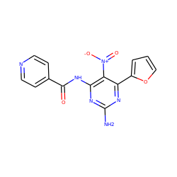 Nc1nc(NC(=O)c2ccncc2)c([N+](=O)[O-])c(-c2ccco2)n1 ZINC000042988870