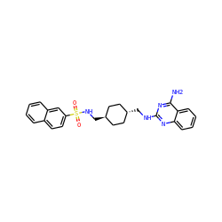 Nc1nc(NC[C@H]2CC[C@H](CNS(=O)(=O)c3ccc4ccccc4c3)CC2)nc2ccccc12 ZINC000253677914