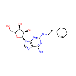 Nc1nc(NCC[C@H]2C=CCCC2)nc2c1ncn2[C@H]1O[C@H](CO)[C@@H](O)[C@H]1O ZINC000049110008