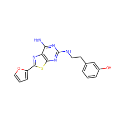 Nc1nc(NCCc2cccc(O)c2)nc2sc(-c3ccco3)nc12 ZINC001772609702