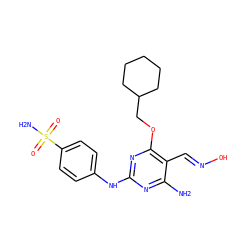 Nc1nc(Nc2ccc(S(N)(=O)=O)cc2)nc(OCC2CCCCC2)c1/C=N/O ZINC000103177418