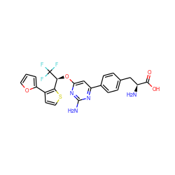 Nc1nc(O[C@@H](c2sccc2-c2ccco2)C(F)(F)F)cc(-c2ccc(C[C@H](N)C(=O)O)cc2)n1 ZINC000040891569