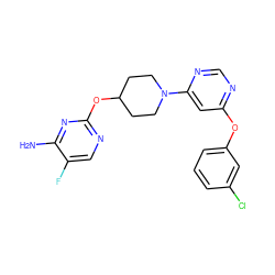 Nc1nc(OC2CCN(c3cc(Oc4cccc(Cl)c4)ncn3)CC2)ncc1F ZINC000049033945