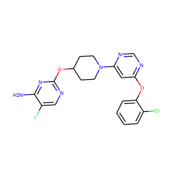 Nc1nc(OC2CCN(c3cc(Oc4ccccc4Cl)ncn3)CC2)ncc1F ZINC000049785519