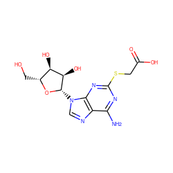 Nc1nc(SCC(=O)O)nc2c1ncn2[C@@H]1O[C@H](CO)[C@@H](O)[C@H]1O ZINC000084709023