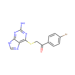 Nc1nc(SCC(=O)c2ccc(Br)cc2)c2nc[nH]c2n1 ZINC000001670869