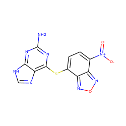 Nc1nc(Sc2ccc([N+](=O)[O-])c3nonc23)c2nc[nH]c2n1 ZINC000003954595