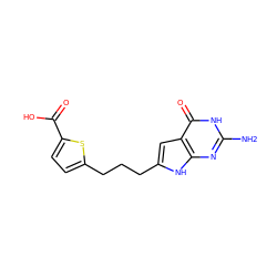 Nc1nc2[nH]c(CCCc3ccc(C(=O)O)s3)cc2c(=O)[nH]1 ZINC000118719123