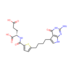 Nc1nc2[nH]cc(CCCCc3ccc(C(=O)N[C@@H](CCC(=O)O)C(=O)O)s3)c2c(=O)[nH]1 ZINC000299860628