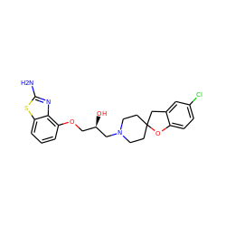 Nc1nc2c(OC[C@@H](O)CN3CCC4(CC3)Cc3cc(Cl)ccc3O4)cccc2s1 ZINC000103235630