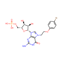 Nc1nc2c(c(=O)[nH]1)[n+](CCOc1ccc(Br)cc1)cn2[C@@H]1O[C@H](COP(=O)(O)O)[C@@H](O)[C@H]1O ZINC000084758934