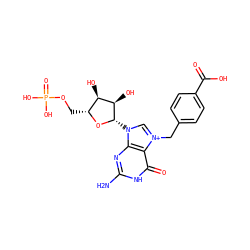 Nc1nc2c(c(=O)[nH]1)[n+](Cc1ccc(C(=O)O)cc1)cn2[C@@H]1O[C@H](COP(=O)(O)O)[C@@H](O)[C@H]1O ZINC000049112033