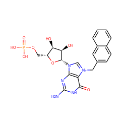 Nc1nc2c(c(=O)[nH]1)[n+](Cc1ccc3ccccc3c1)cn2[C@@H]1O[C@H](COP(=O)(O)O)[C@@H](O)[C@H]1O ZINC000049069043