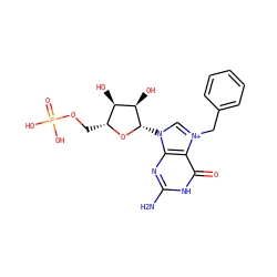 Nc1nc2c(c(=O)[nH]1)[n+](Cc1ccccc1)cn2[C@@H]1O[C@H](COP(=O)(O)O)[C@@H](O)[C@H]1O ZINC000016052588