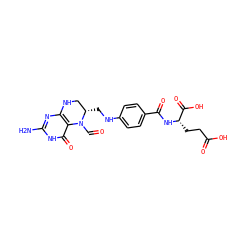 Nc1nc2c(c(=O)[nH]1)N(C=O)[C@@H](CNc1ccc(C(=O)N[C@@H](CCC(=O)O)C(=O)O)cc1)CN2 ZINC000009212427