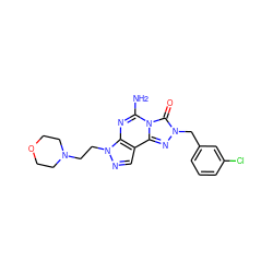 Nc1nc2c(cnn2CCN2CCOCC2)c2nn(Cc3cccc(Cl)c3)c(=O)n12 ZINC000071329582