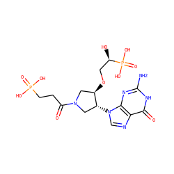 Nc1nc2c(ncn2[C@@H]2CN(C(=O)CCP(=O)(O)O)C[C@H]2OC[C@@H](O)P(=O)(O)O)c(=O)[nH]1 ZINC000584905748