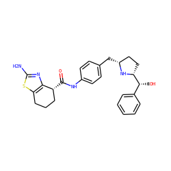 Nc1nc2c(s1)CCC[C@H]2C(=O)Nc1ccc(C[C@@H]2CC[C@H]([C@H](O)c3ccccc3)N2)cc1 ZINC000103252158