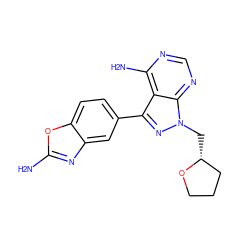 Nc1nc2cc(-c3nn(C[C@@H]4CCCO4)c4ncnc(N)c34)ccc2o1 ZINC000653844310