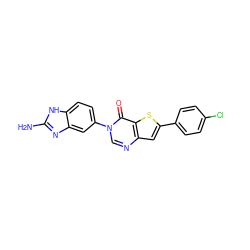 Nc1nc2cc(-n3cnc4cc(-c5ccc(Cl)cc5)sc4c3=O)ccc2[nH]1 ZINC000040810735