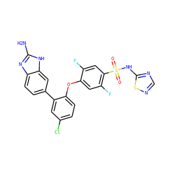 Nc1nc2ccc(-c3cc(Cl)ccc3Oc3cc(F)c(S(=O)(=O)Nc4ncns4)cc3F)cc2[nH]1 ZINC000207224318