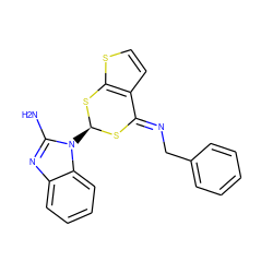 Nc1nc2ccccc2n1[C@@H]1S/C(=N\Cc2ccccc2)c2ccsc2S1 ZINC000473244672