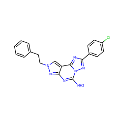 Nc1nc2nn(CCc3ccccc3)cc2c2nc(-c3ccc(Cl)cc3)nn12 ZINC000049067751