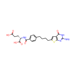 Nc1nc2sc(CCCCc3ccc(C(=O)N[C@@H](CCC(=O)O)C(=O)O)cc3)cc2c(=O)[nH]1 ZINC000045506339