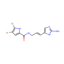 Nc1ncc(/C=C/CNC(=O)c2cc(Br)c(Br)[nH]2)[nH]1 ZINC000013472191