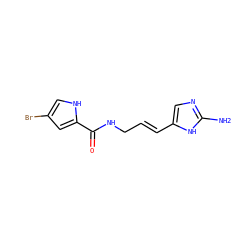 Nc1ncc(/C=C/CNC(=O)c2cc(Br)c[nH]2)[nH]1 ZINC000005116960