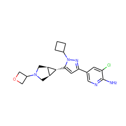 Nc1ncc(-c2cc([C@@H]3[C@H]4CN(C5COC5)C[C@H]43)n(C3CCC3)n2)cc1Cl ZINC000148068756